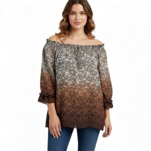 Maggie Barnes Ombré Lace Print Poet Ruffle Blouse Size 3X 26/28W